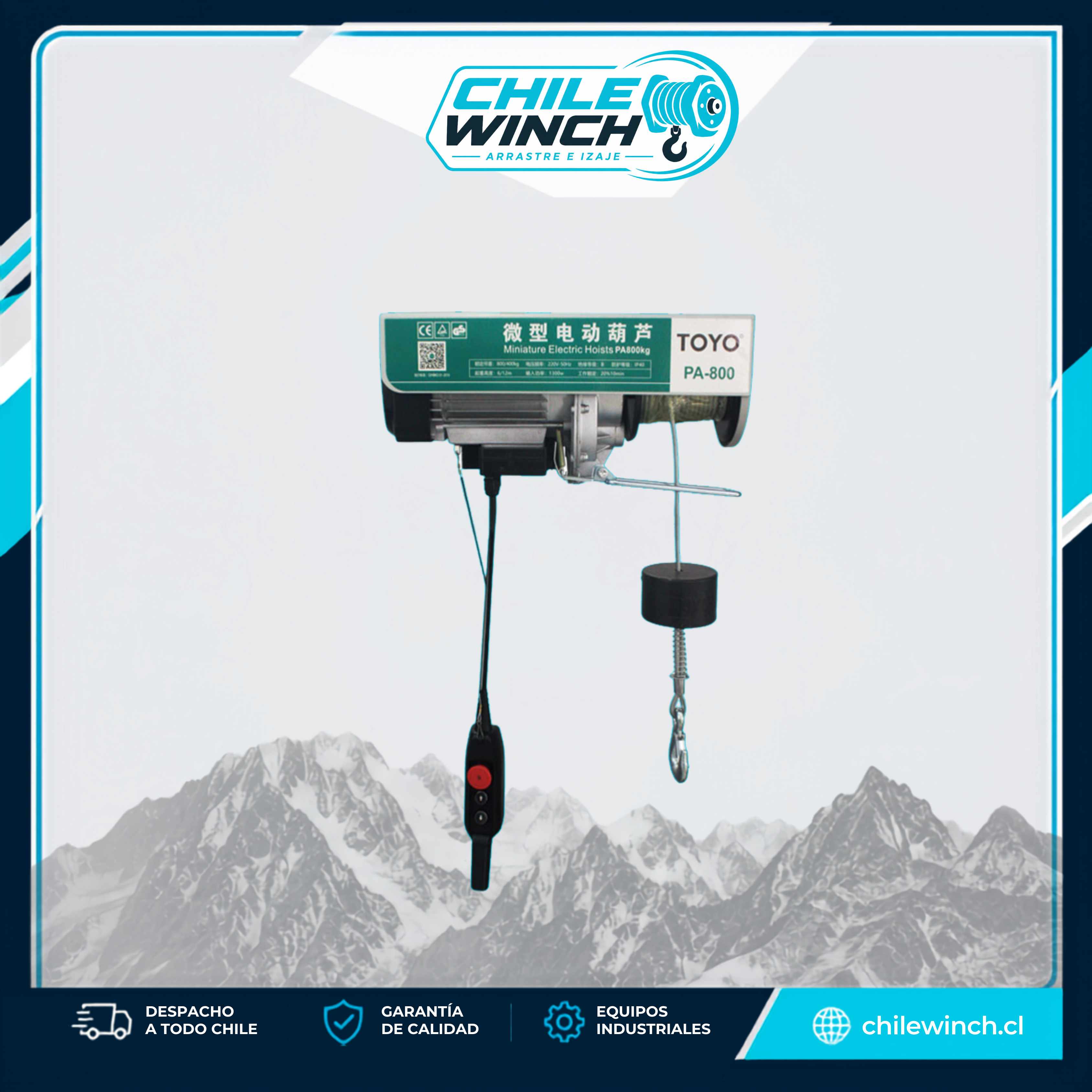 Winche Eléctrico de Izaje TOYO PA200A Monofásico – Capacidad máxima 200 kg